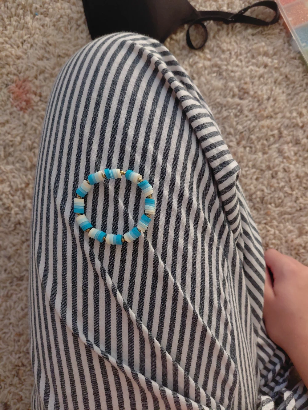 Handmade Blue and White Beaded Kids Stretch Bracelet